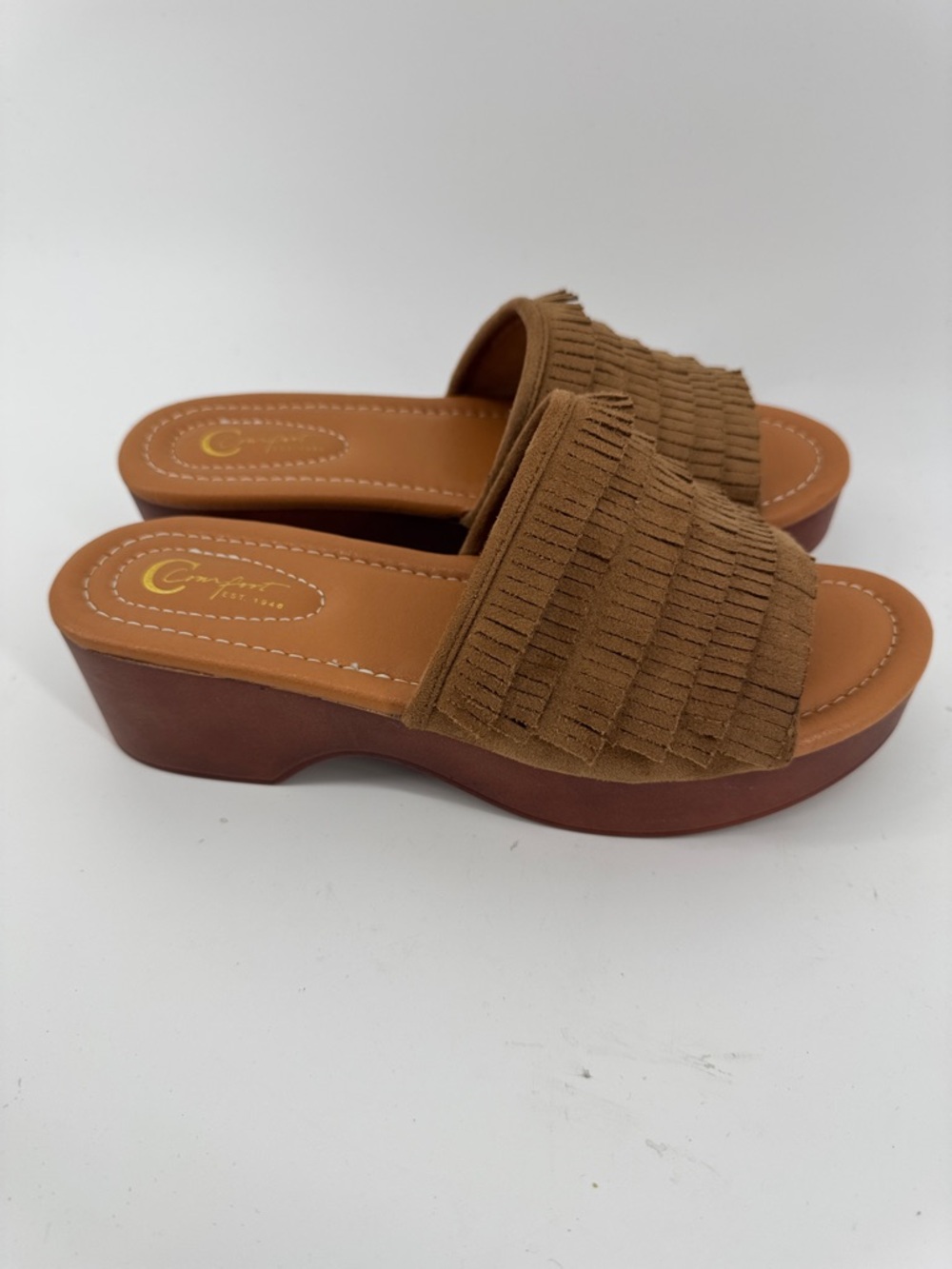 Comfort est.1946 Brown Fringe Wedge Slide Sandals Women's Size 7.5 Western